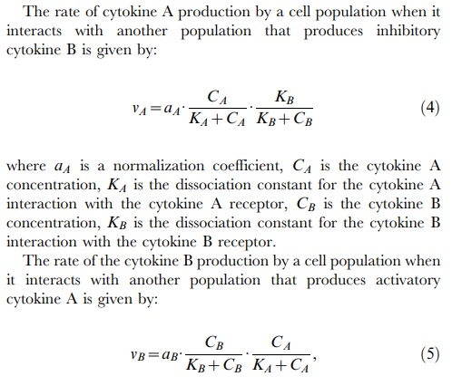 Cytokine A and B Concentration Dynamics Valeyev et al 2010